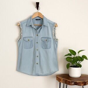 ✨ 2/$35 Biker Design Denim Vest S Motorcycle Daytona Beach Moto Grunge Vintage